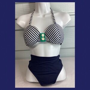 Striped Navy and White Bikini Set.34